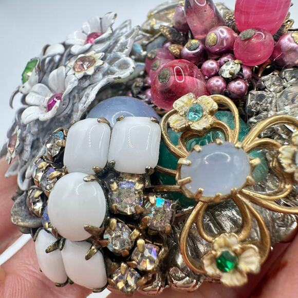 Massive gold tone upcycled vintage rhinestones earrings jewelry belt buckle main image 5